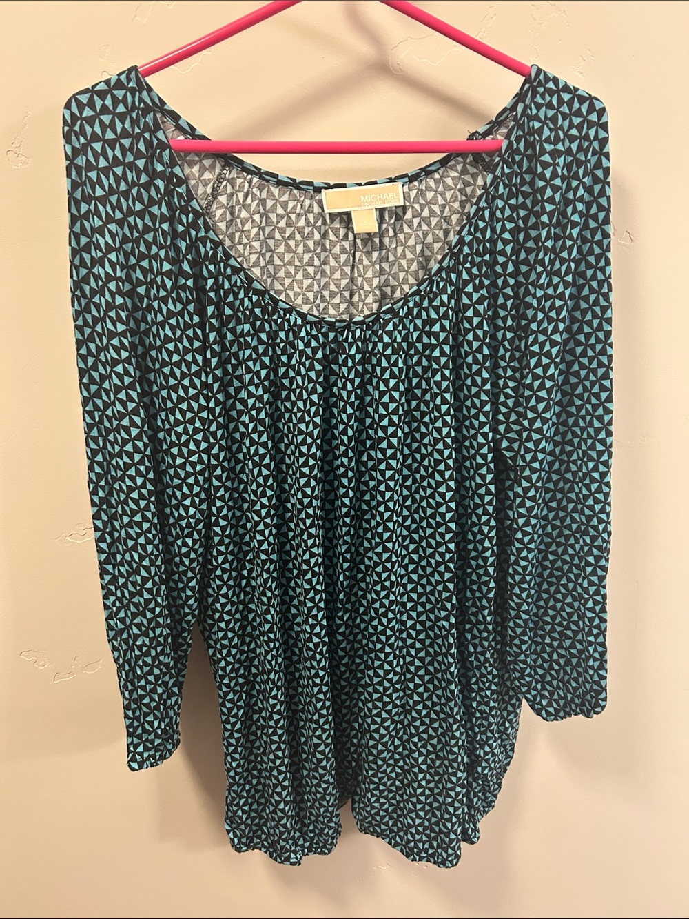 Michael Kors Teal & Black Geometric Long-Sleeve Tunic